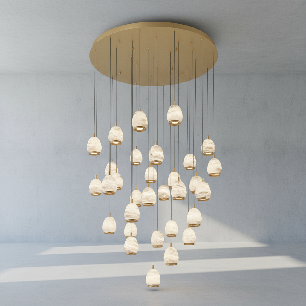 Luster Gaze Alabaster Aura Round LED Chandelier - Background Shot