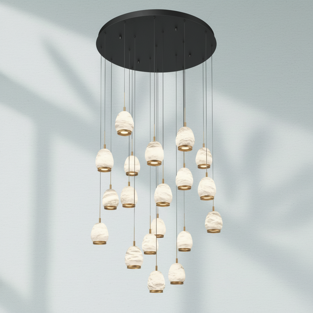 Luster Gaze Alabaster Aura Round LED Chandelier - Background Shot
