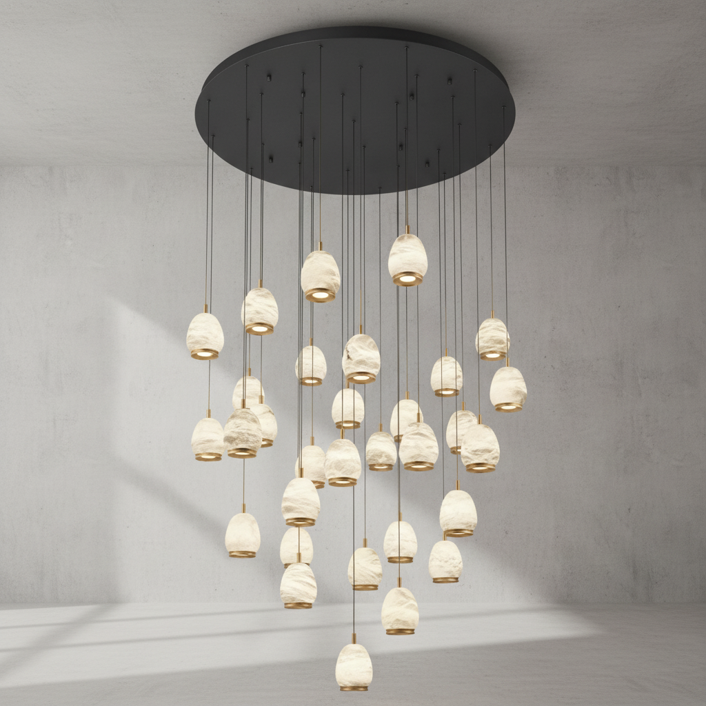 Luster Gaze Alabaster Aura Round LED Chandelier - Background Shot
