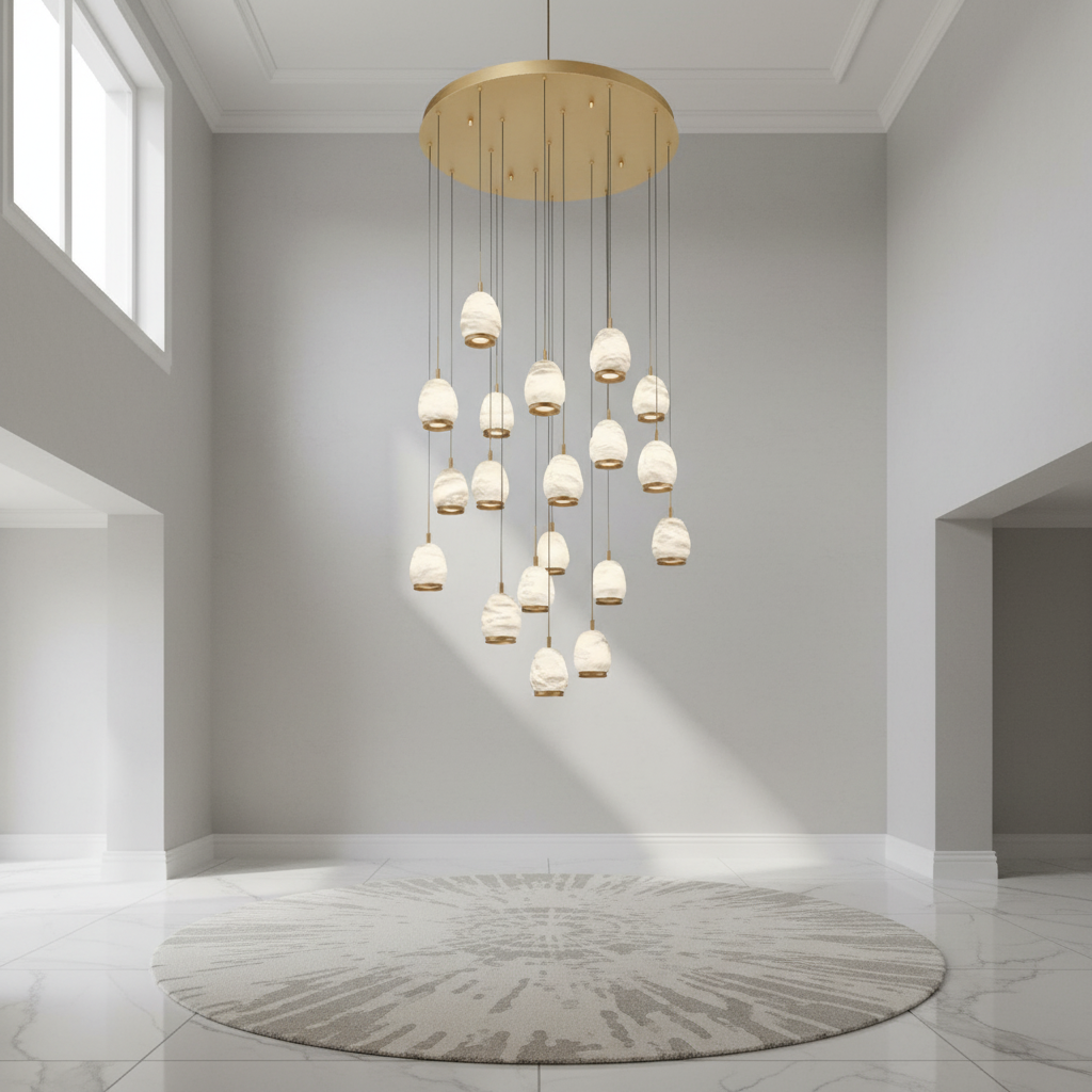 Luster Gaze Alabaster Aura Round LED Chandelier - Background Shot