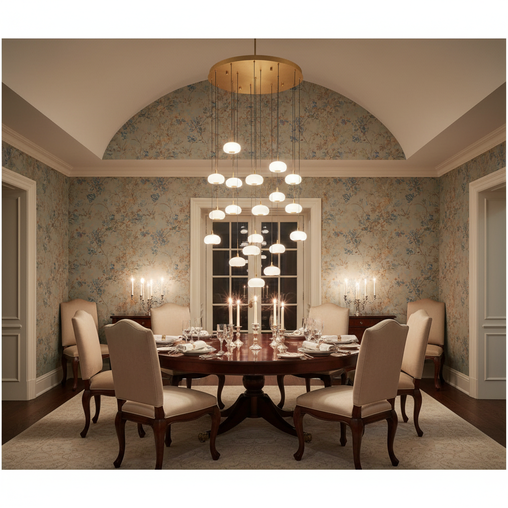 Luster Gaze AuraSphere 19-Light Round Chandelier - formal American dining room
