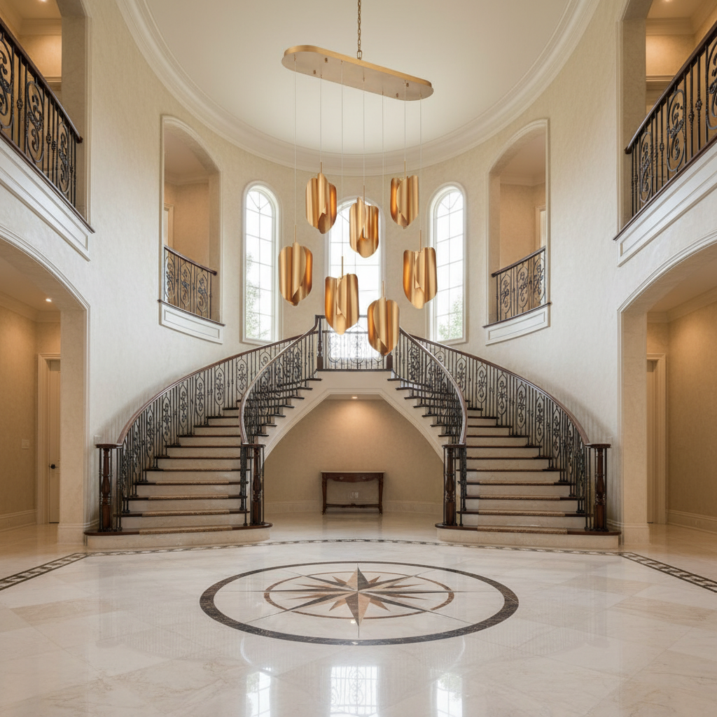 Luster Gaze Aura Petal Oval LED Chandelier - grand American foyer with two-story ceiling