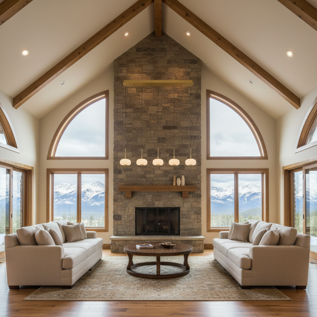 Luster Gaze Aura Stream 5-Light Linear LED Chandelier - American transitional great room with cathedral ceiling