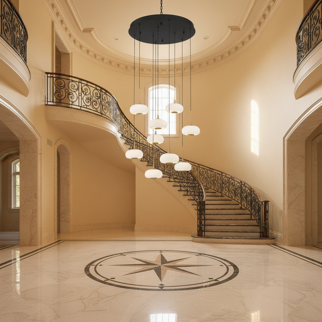 Luster Gaze Celestial Orb 9-Light Round LED Chandelier - grand American foyer with two-story ceiling