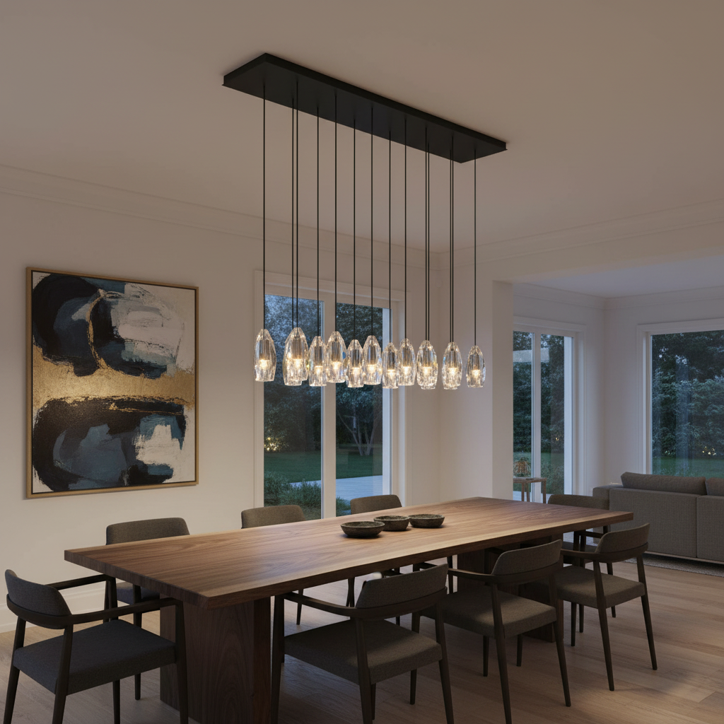 Luster Gaze Veridian Linear Chandelier - American great room dining area