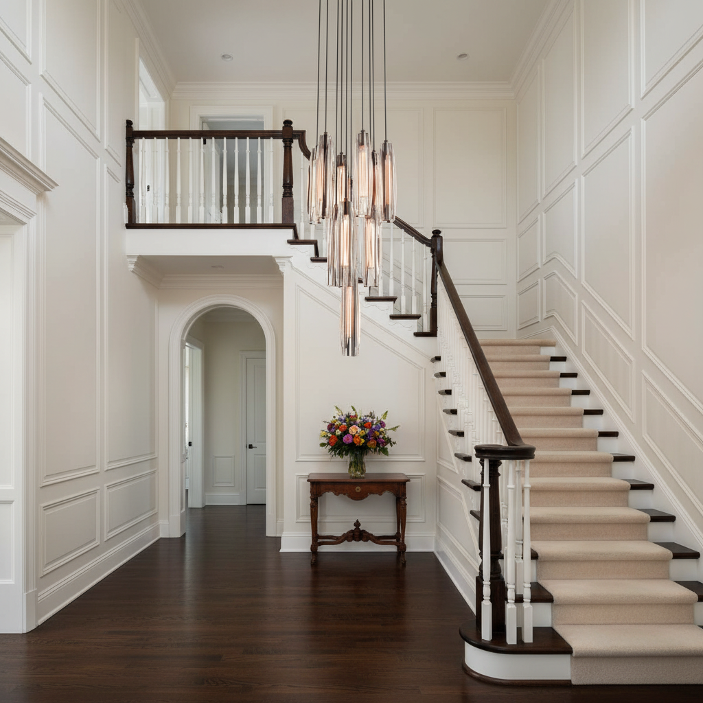 Luster Gaze Aura Grandeur 10-Light Round Chandelier - elegant American entryway with arched doorway