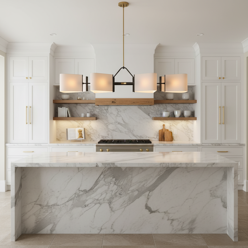 Luster Gaze Aura Linear Brass Chandelier - upscale American kitchen