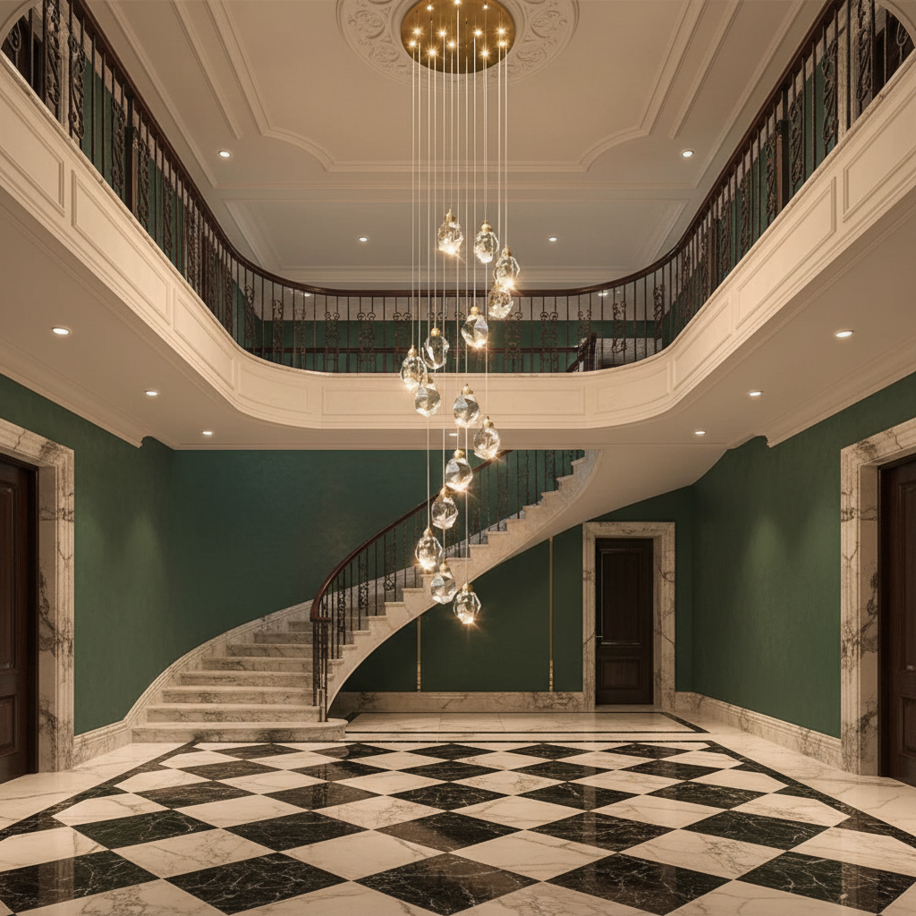 Luster Gaze Radiant Cascade Crystal Chandelier - grand American estate foyer