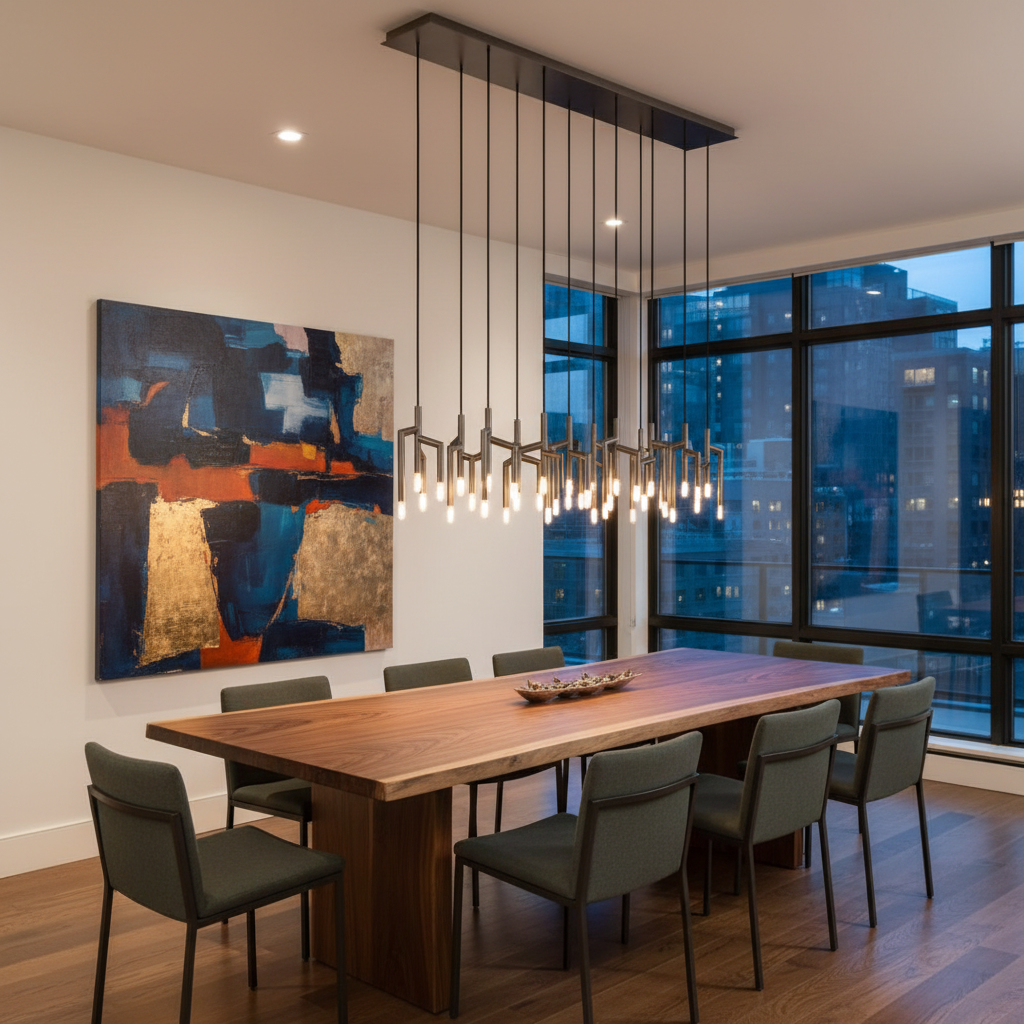 Luster Gaze Flora Linear Chandelier - American great room dining area