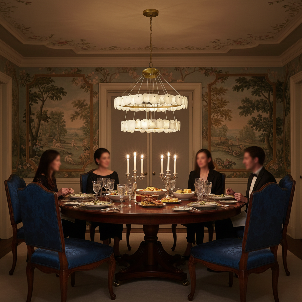 Luster Gaze Alabaster Aura Multi-Tier Round Chandelier - formal American dining room