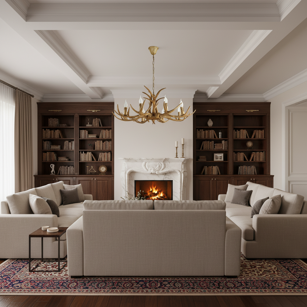 Luster Gaze Affordable Vintage Rustic Resin Antler Candelabra Chandelier for Living Room / Restaurant / Cafe / Bar - luxurious American living room with tray ceiling