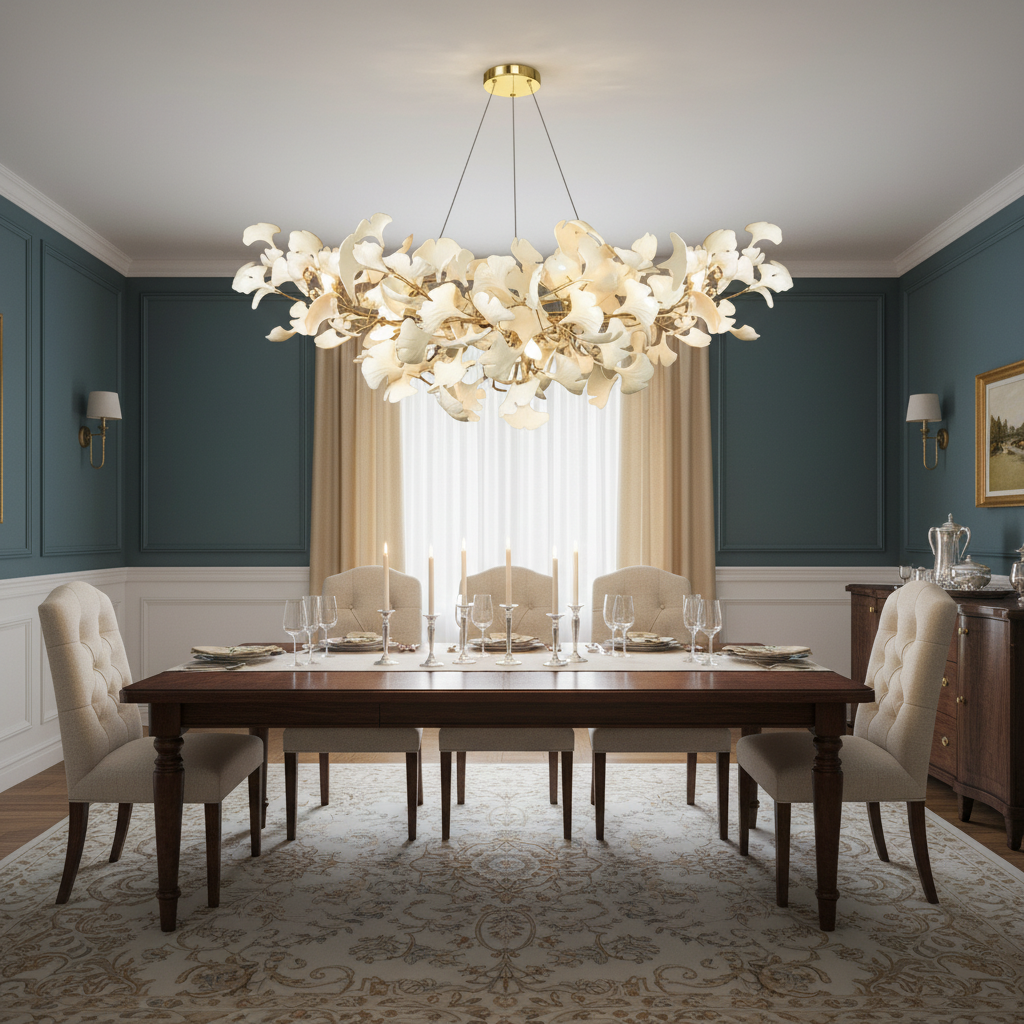 Luster Gaze Ginkgo Bloom Linear Chandelier - American transitional dining room