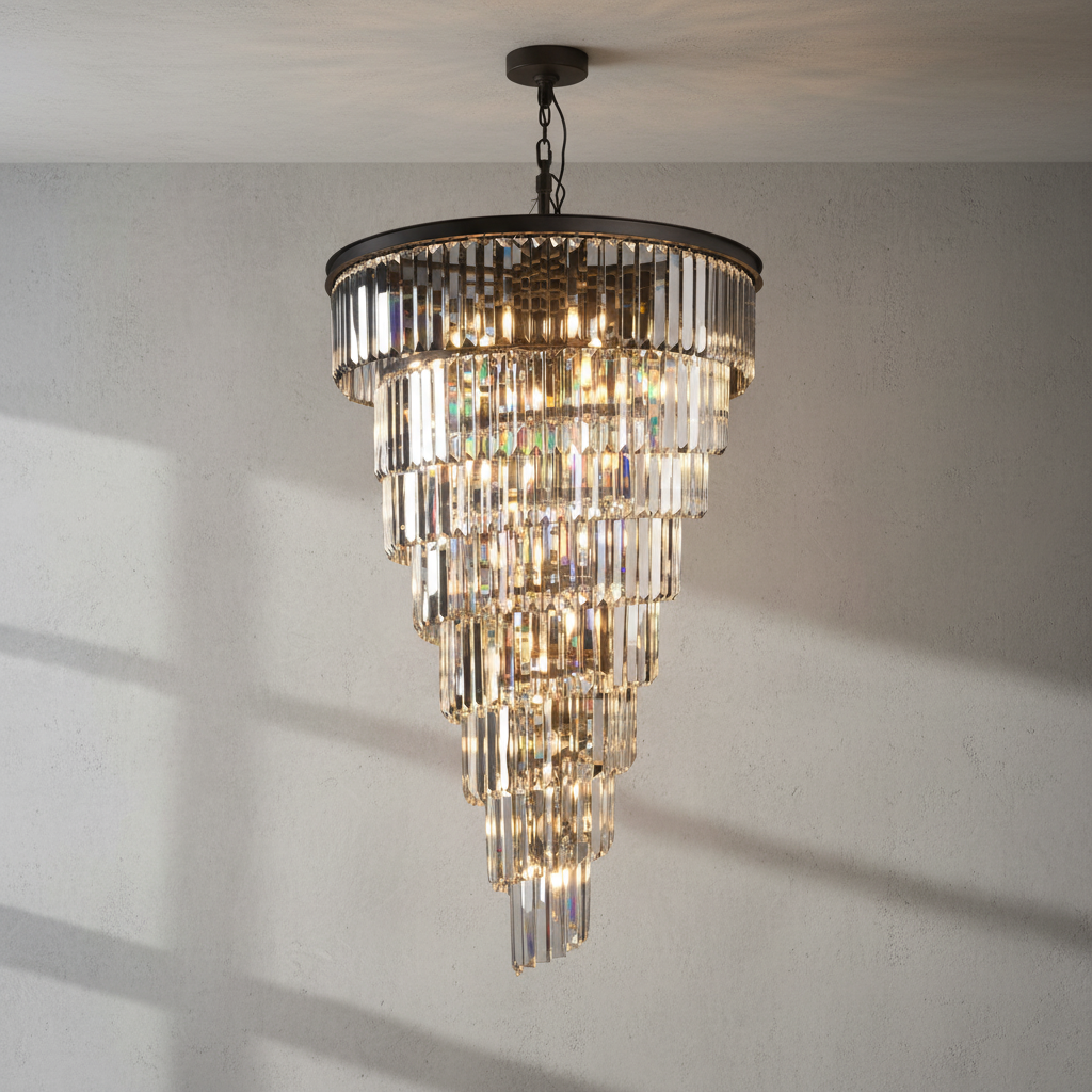Luster Gaze Extra Large Multi-Tiered Spiral Chandelier in Black Finish - Background Shot