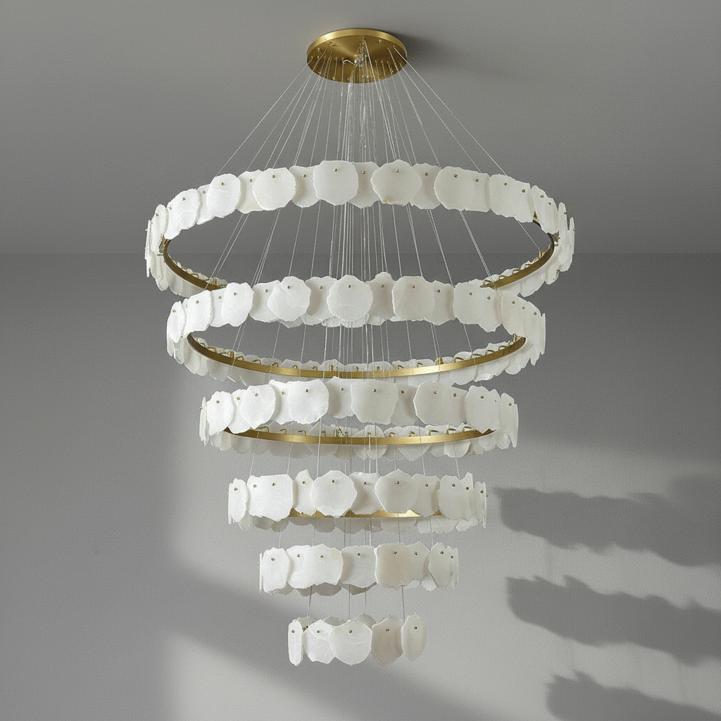 Luster Gaze Aura Tiered Circular Alabaster Chandelier - Background Shot