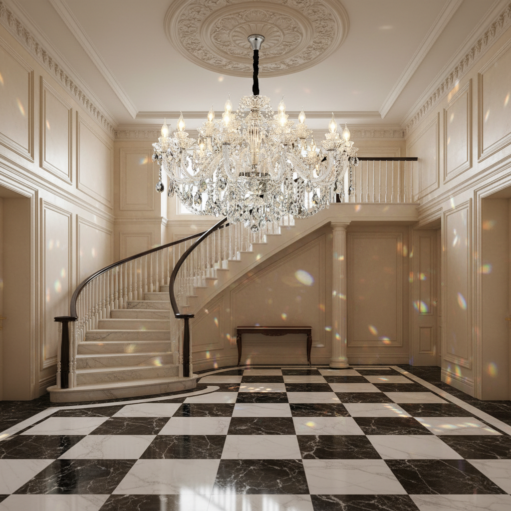 Luster Gaze Heirloom Crystal Candle Chandelier - grand American estate foyer