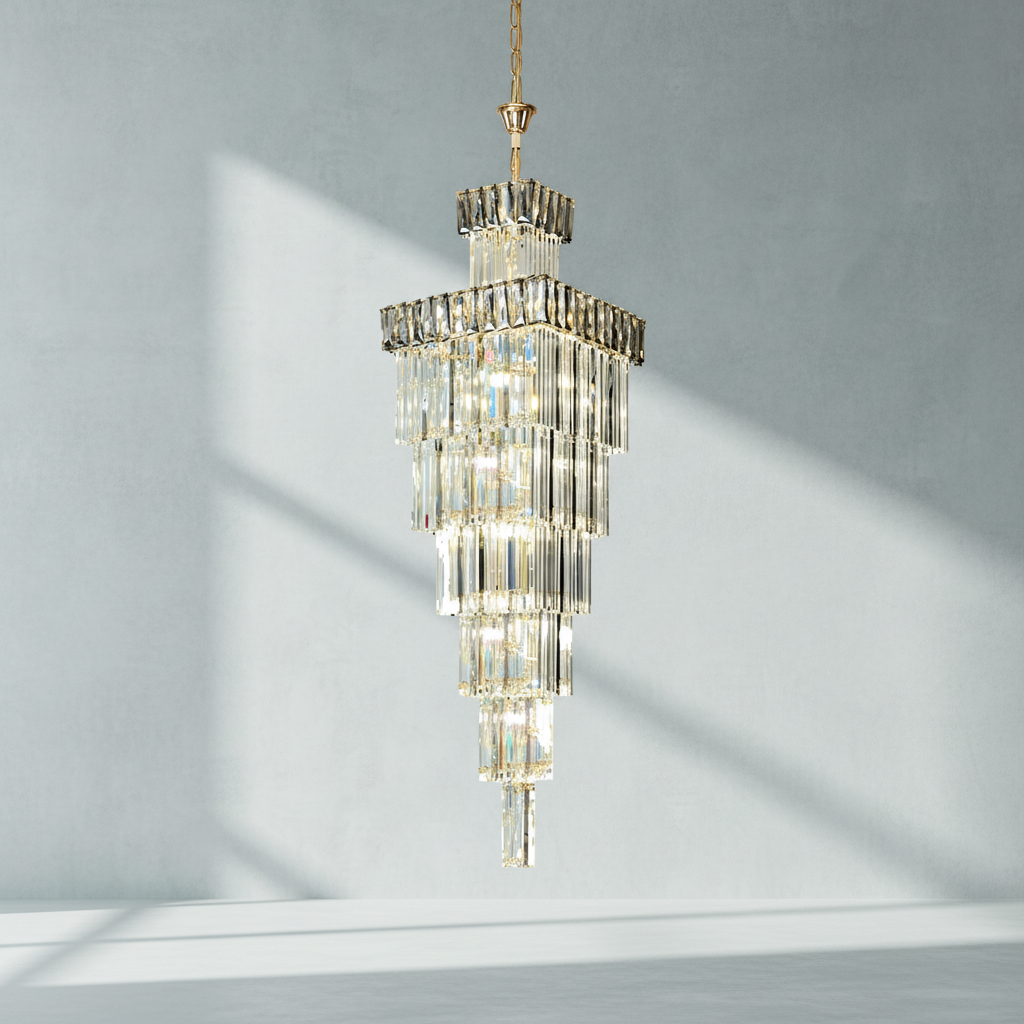 Luster Gaze Grand Vertical K9 Crystal Staircase Chandelier - Background Shot