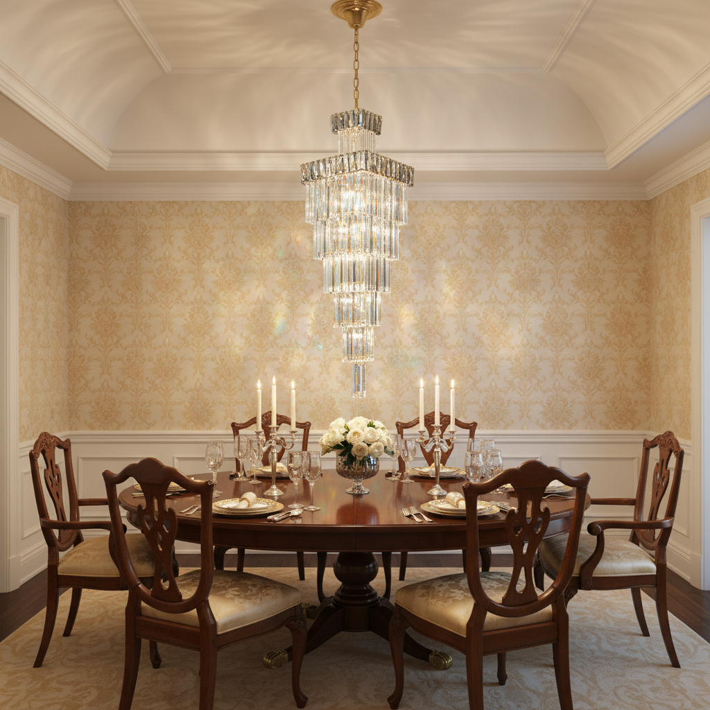 Luster Gaze Grand Vertical K9 Crystal Staircase Chandelier - formal American dining room