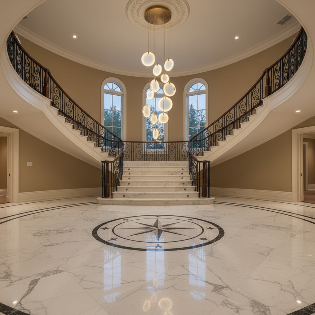 Luster Gaze Veridian Cuboid Alabaster Chandelier - grand American foyer with two-story ceiling