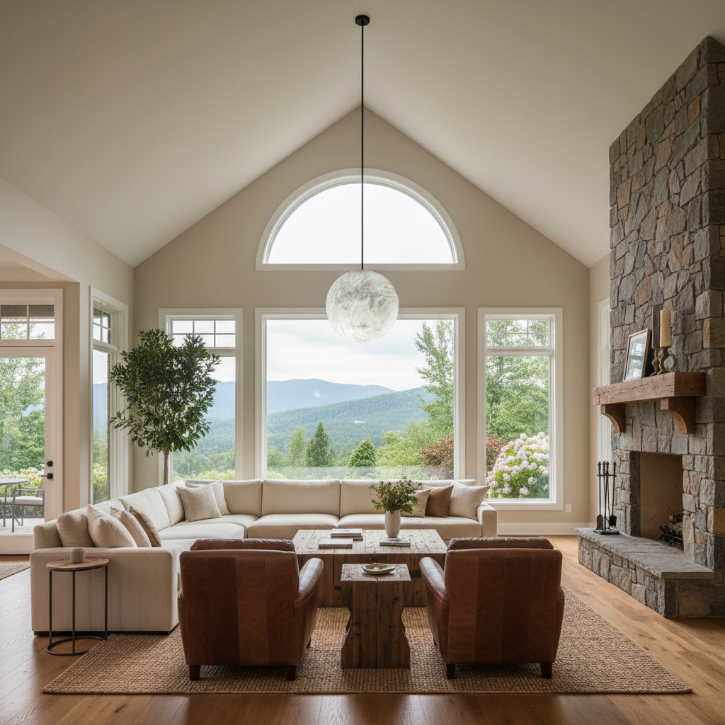 Luster Gaze Celestial Alabaster Sphere Multi-Pendant Chandelier - American transitional great room with cathedral ceiling
