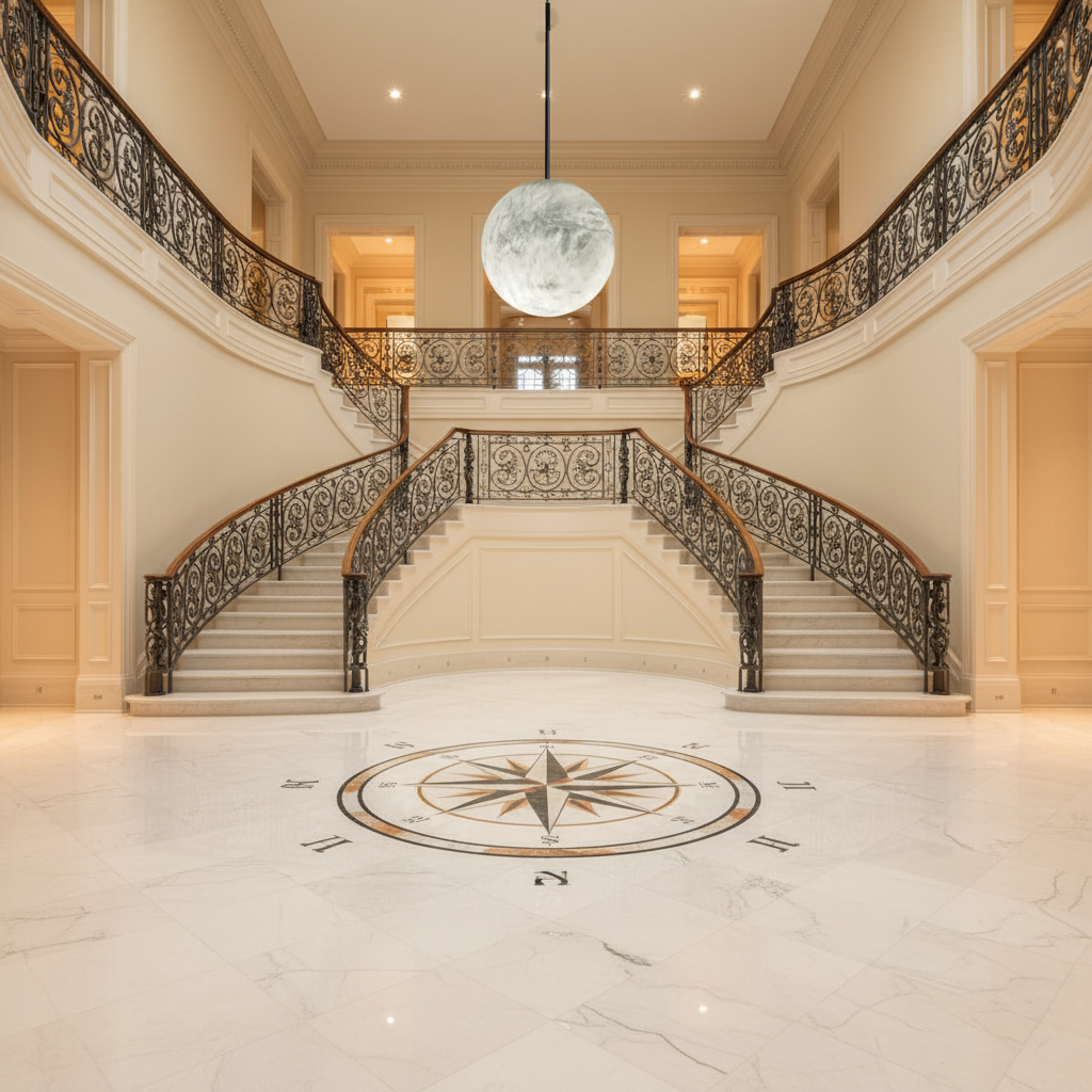 Luster Gaze Celestial Alabaster Sphere Multi-Pendant Chandelier - grand American foyer with two-story ceiling