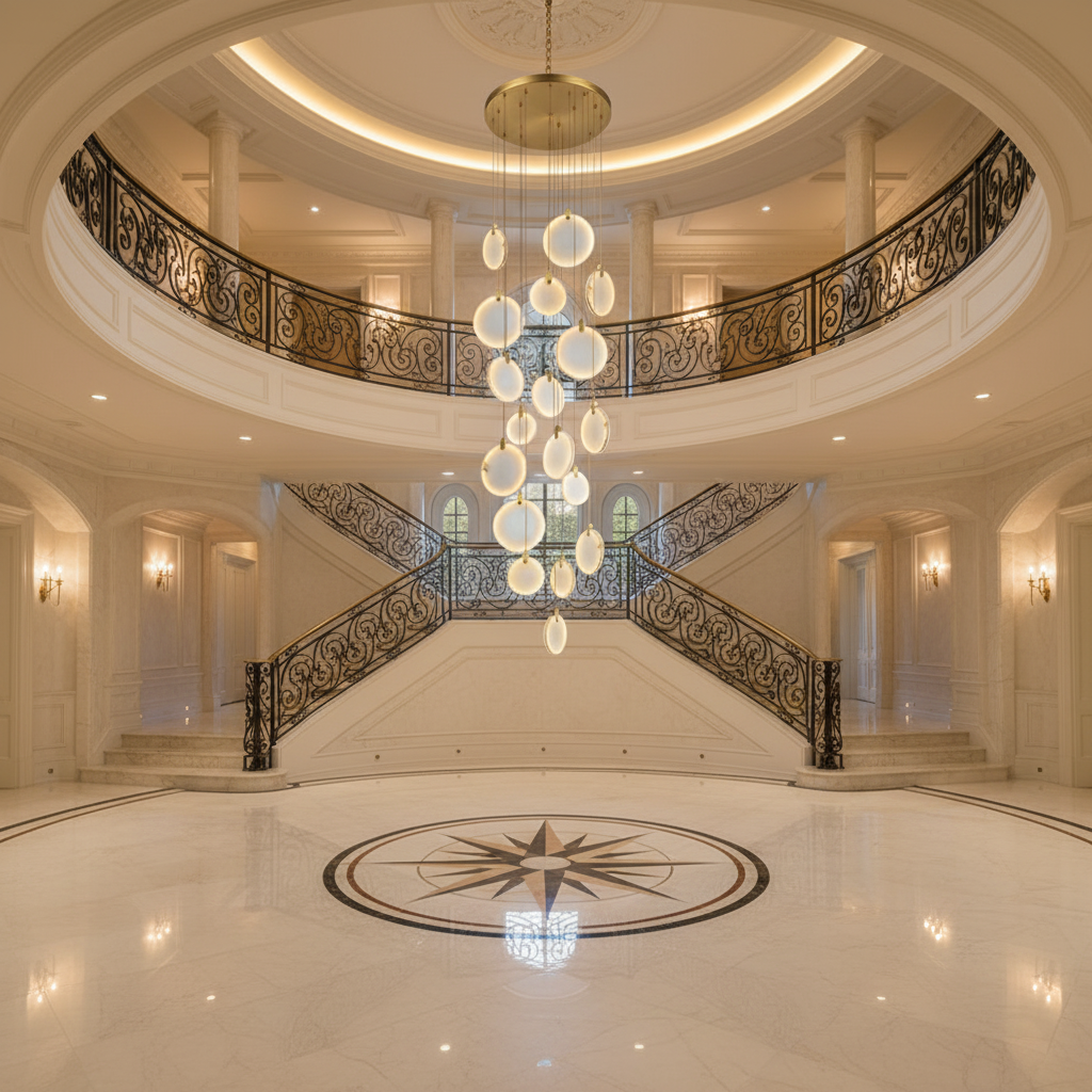 Luster Gaze Alabaster Cuboid Dining Room Chandelier,Dining Room Chandelie - grand American foyer with two-story ceiling