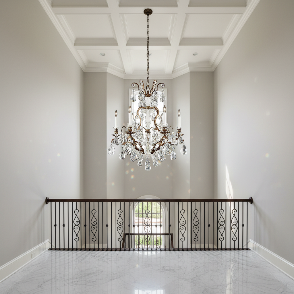 Luster Gaze Renaissance Chandelier 23" - dramatic American stairwell with soaring ceiling