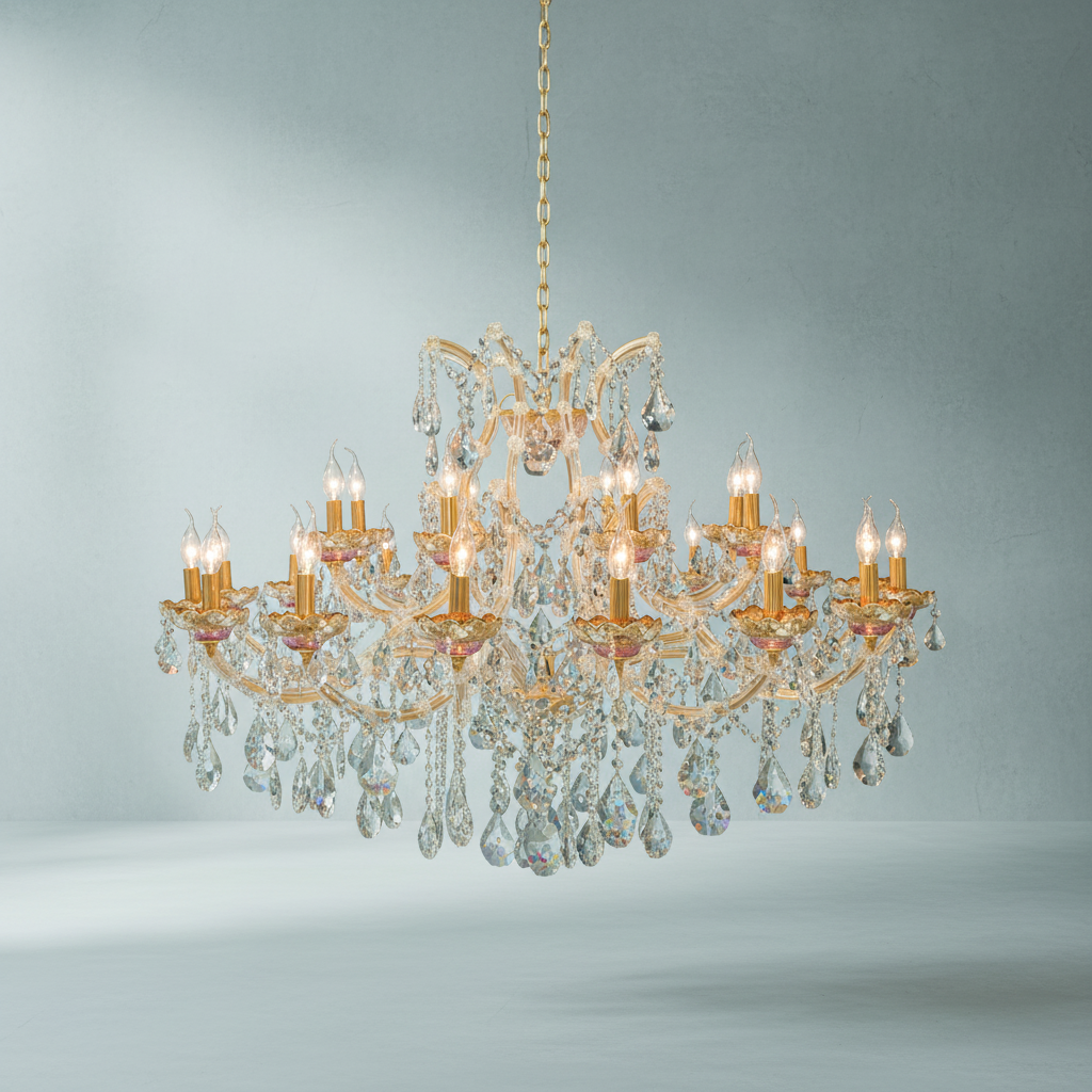 Luster Gaze Regal Bloom Gold Crystal Chandelier - Background Shot