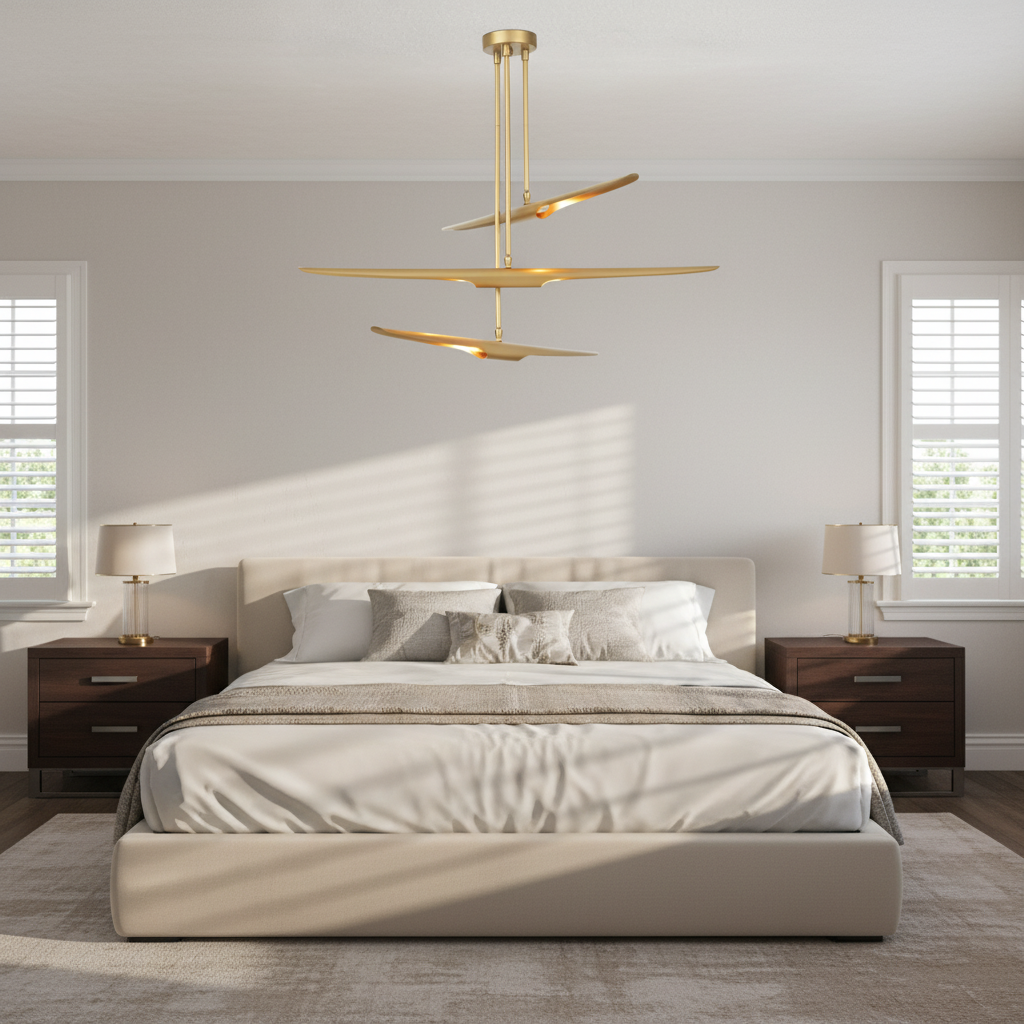 Luster Gaze Aeroform Triple-Tier Chandelier - American master bedroom with high ceiling