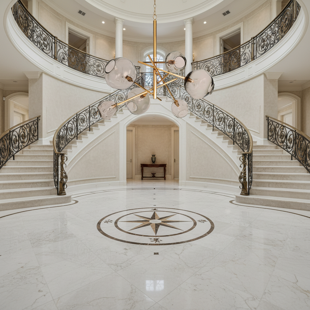 Luster Gaze Molten Glass Sculptural Chandelier - grand American foyer with two-story ceiling