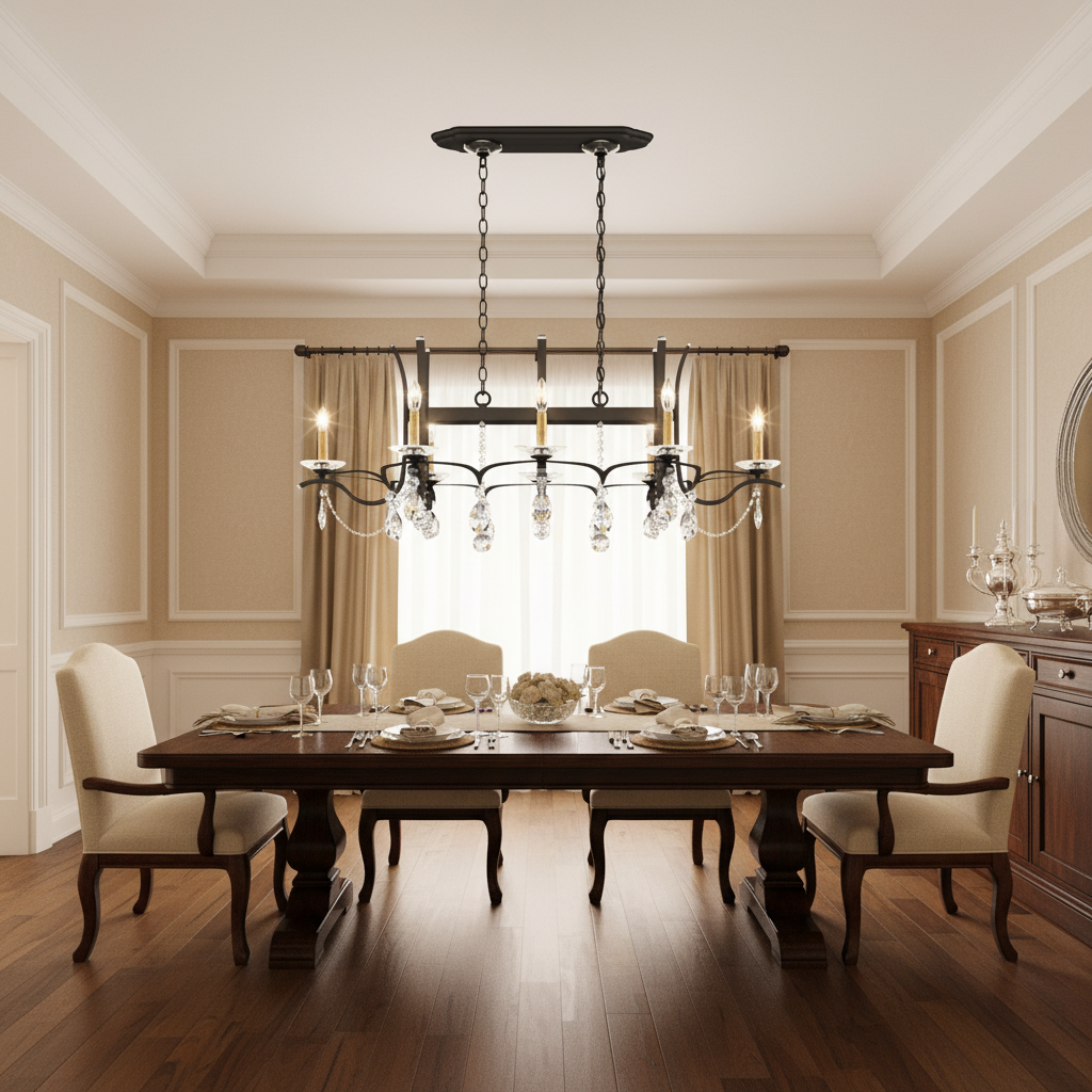 Luster Gaze Veridian Bloom Long Chandelier - American transitional dining room
