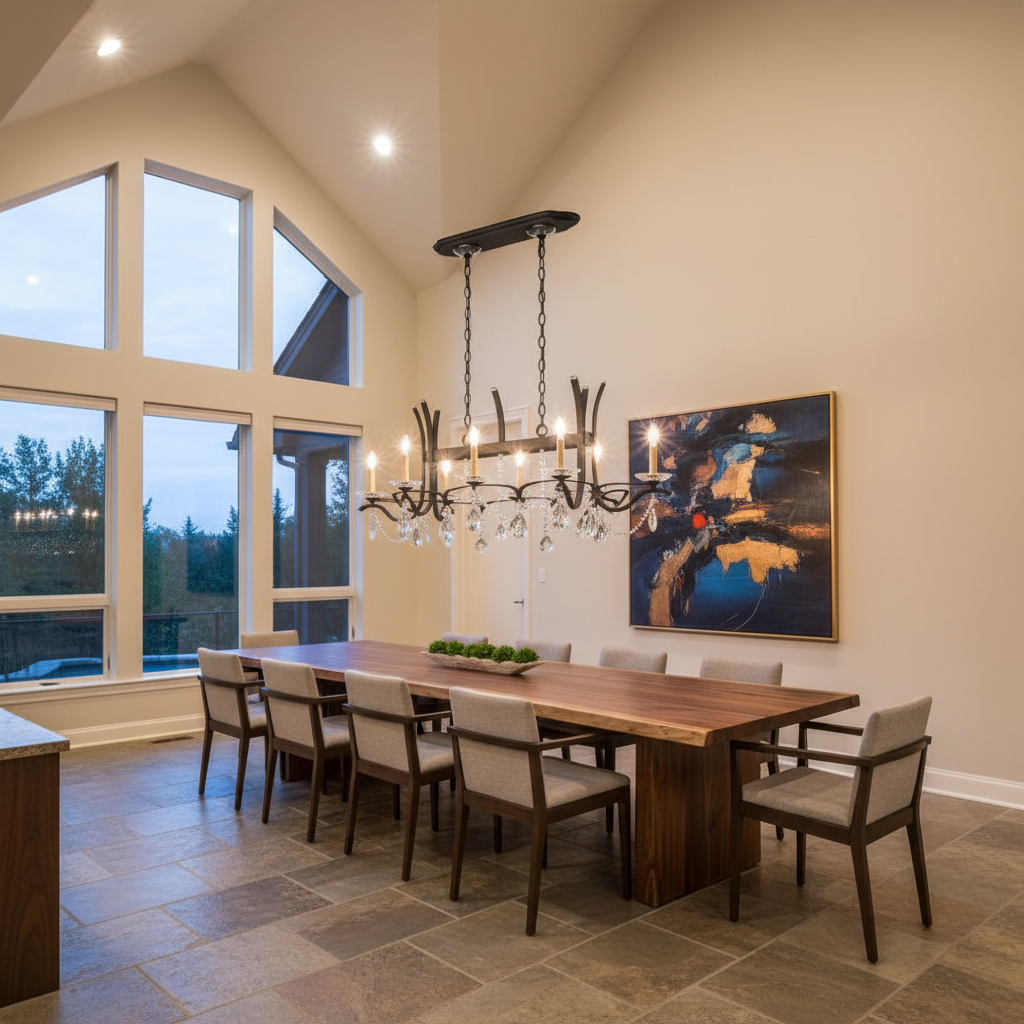 Luster Gaze Veridian Bloom Long Chandelier - American great room dining area