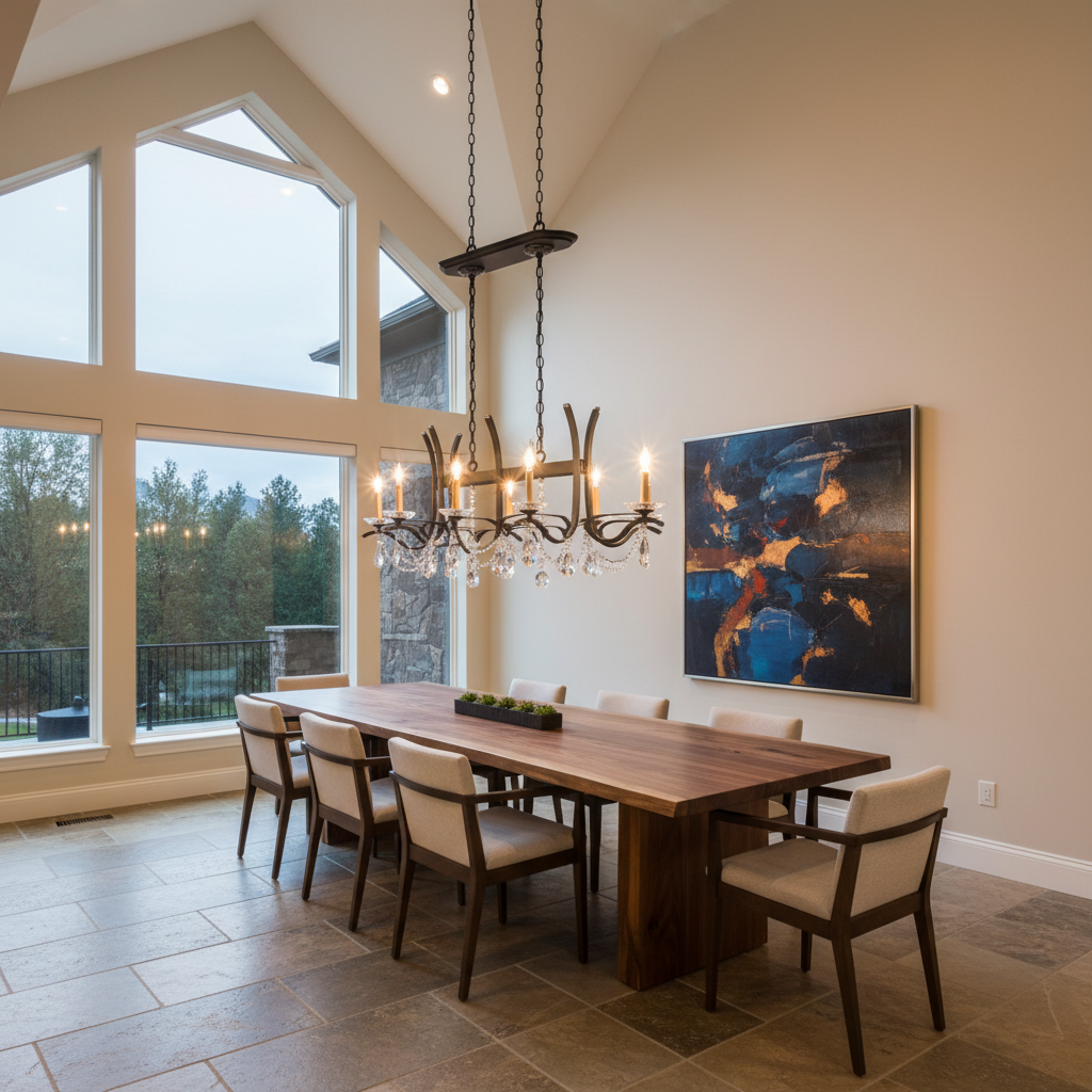 Luster Gaze Veridian Bloom Long Chandelier - American great room dining area
