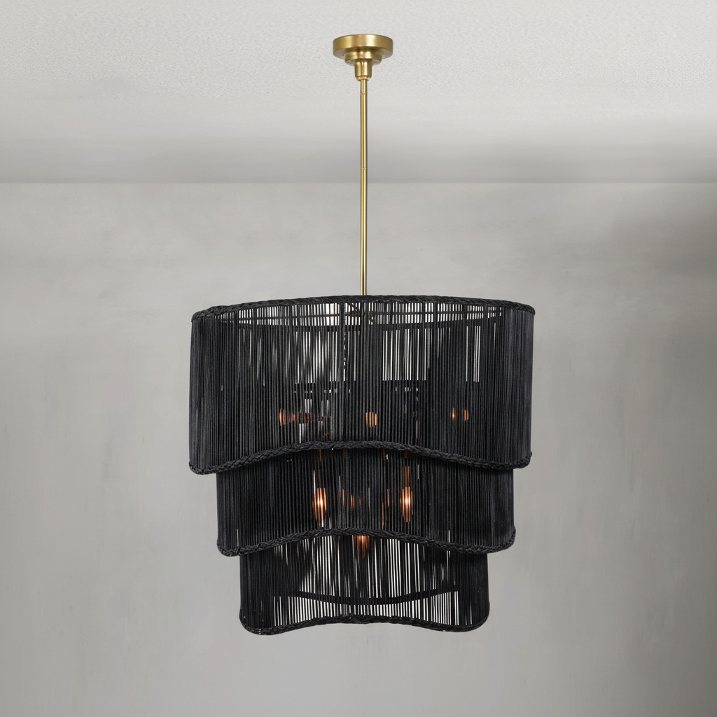Luster Gaze Ebony Rattan Grand Tiered Chandelier - Background Shot