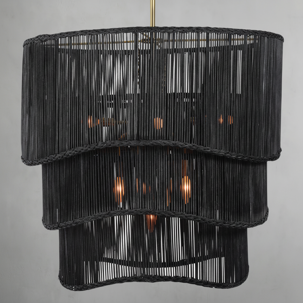 Luster Gaze Ebony Rattan Grand Tiered Chandelier - Background Shot