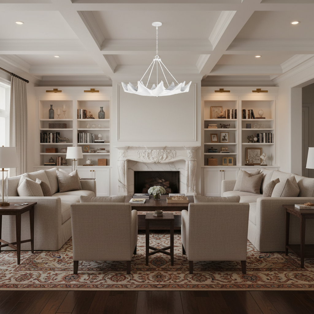 Luster Gaze Coastal Bloom Sculptural Chandelier - luxurious American living room with tray ceiling