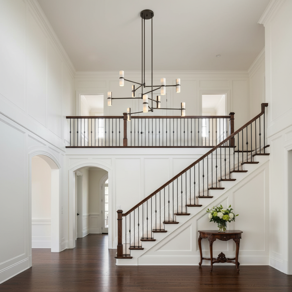 Luster Gaze Grand Lumina Mobile Chandelier - elegant American entryway with arched doorway