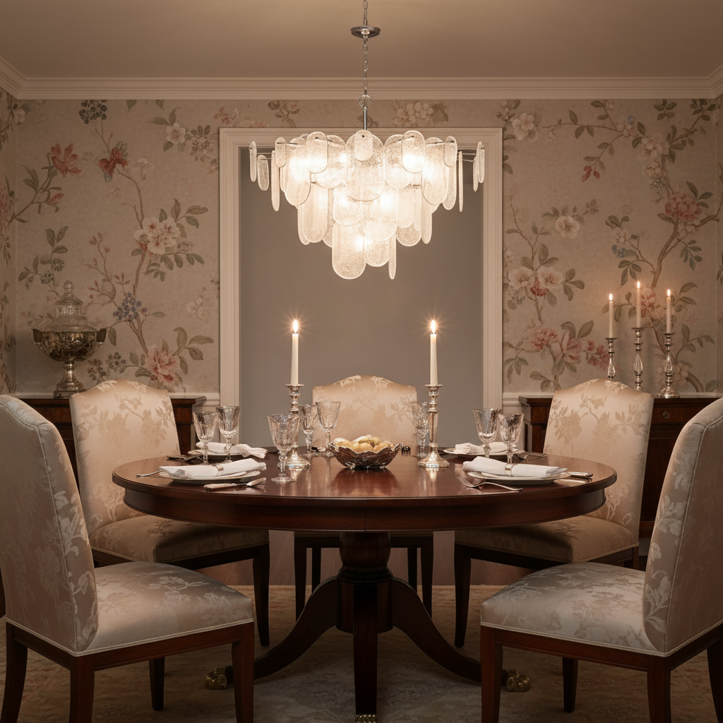 Luster Gaze Radiant Cascade Polished Nickel Chandelier - formal American dining room