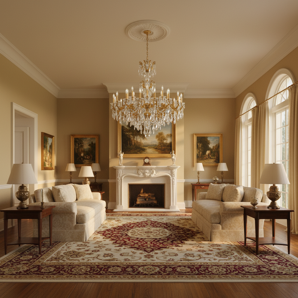 Luster Gaze Opulent Bloom Grand Chandelier 46" - American formal living room with 12-foot ceilings