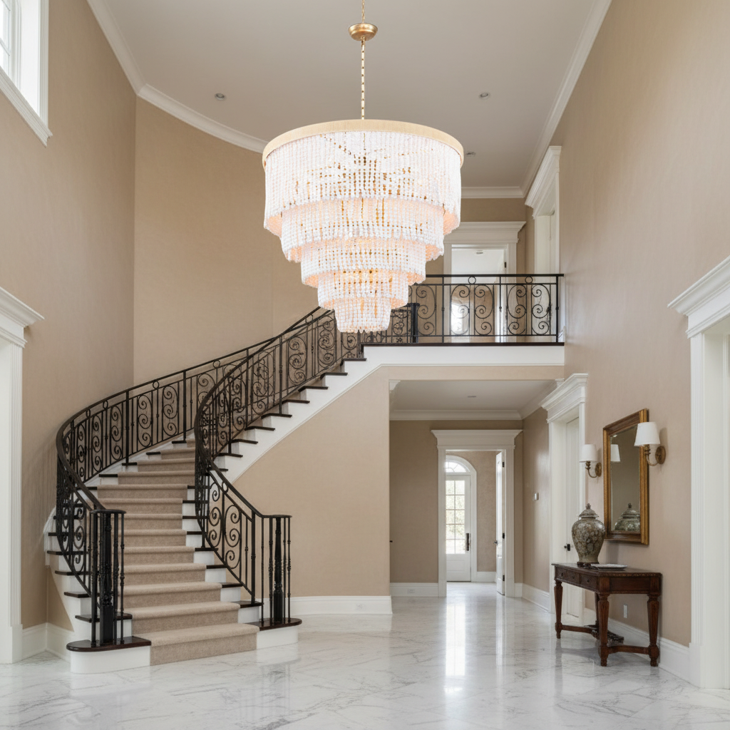 Luster Gaze Coastal Radiance Tiered Chandelier - grand American foyer with soaring ceiling