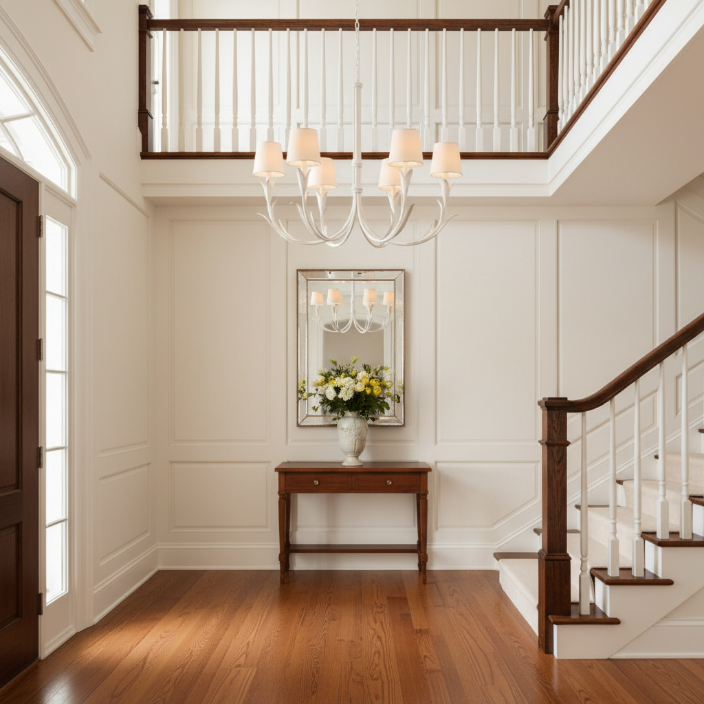 Luster Gaze Verdant Spire 6-Light Chandelier - elegant American entryway with arched doorway