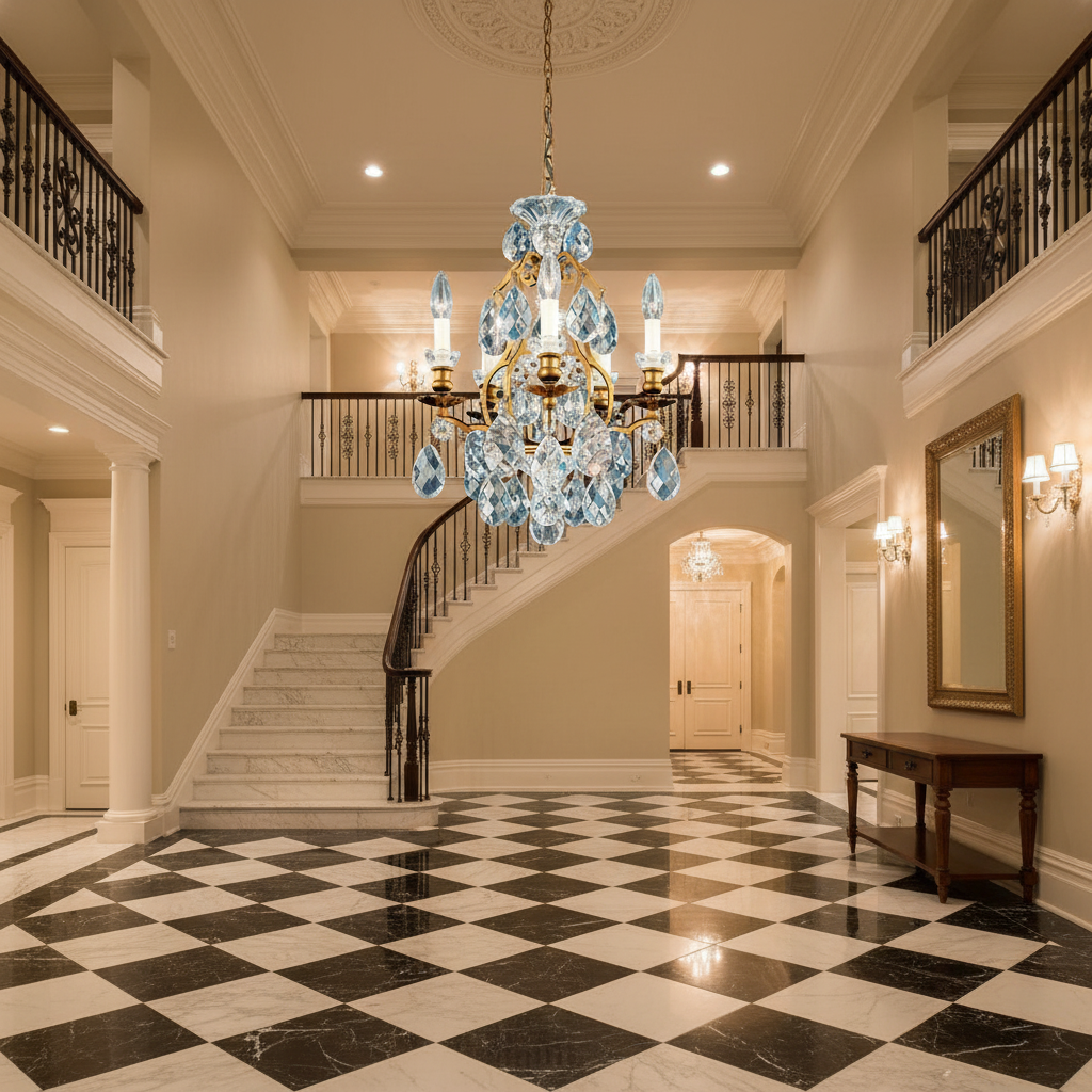 Luster Gaze Regal Radiance Crystal Chandelier - grand American estate foyer