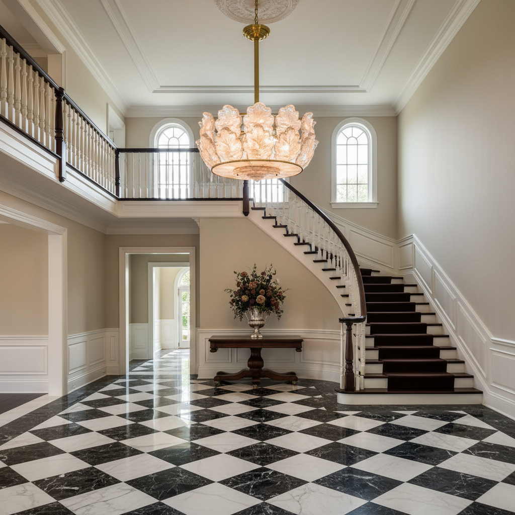 Luster Gaze Maple Leaf Crystal Chandelier - grand American estate foyer