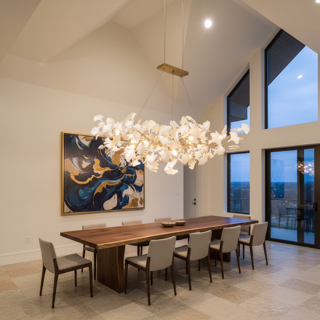 Luster Gaze Porcelain Linear Gold Chandelier - American great room dining area