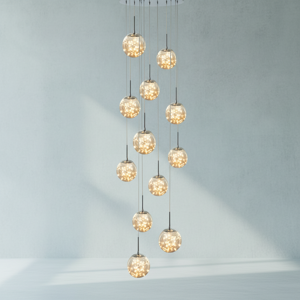 Luster Gaze Celestial Orb Glass Globe Chandelier - Background Shot