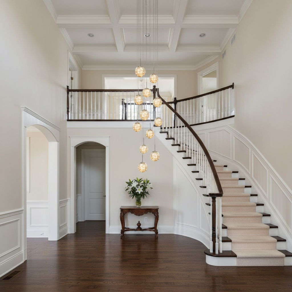 Luster Gaze Celestial Orb Glass Globe Chandelier - elegant American entryway with arched doorway