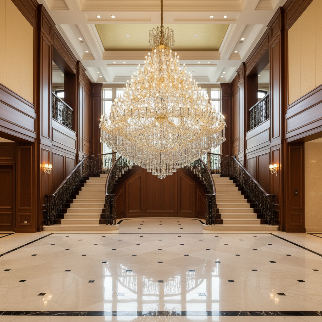 Luster Gaze Grand Tiered Radiance Crystal Chandelier - grand American estate foyer