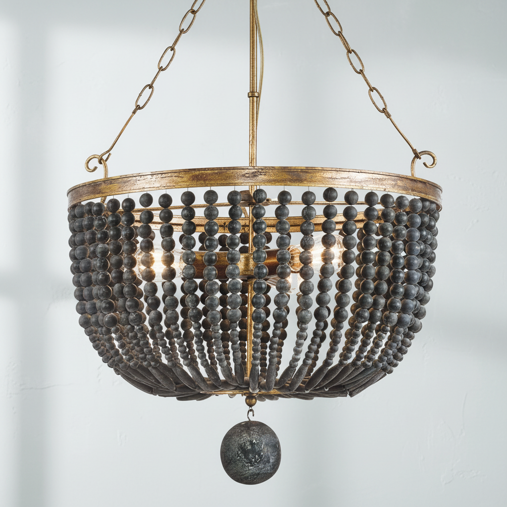 Luster Gaze Ebony Strand Wood Bead Chandelier - Background Shot