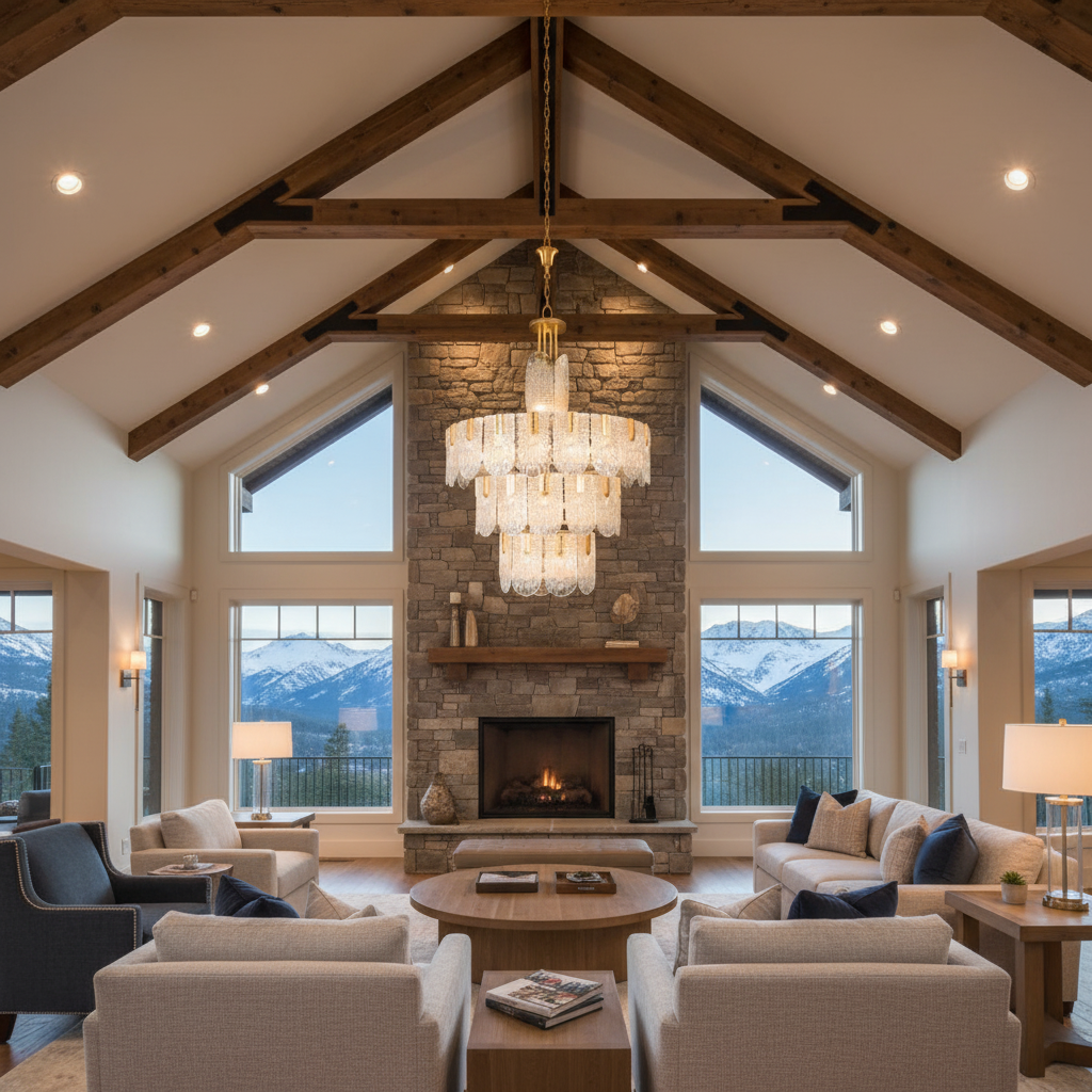Luster Gaze Grand Mariner Tiered Chandelier - luxury American great room with cathedral ceiling