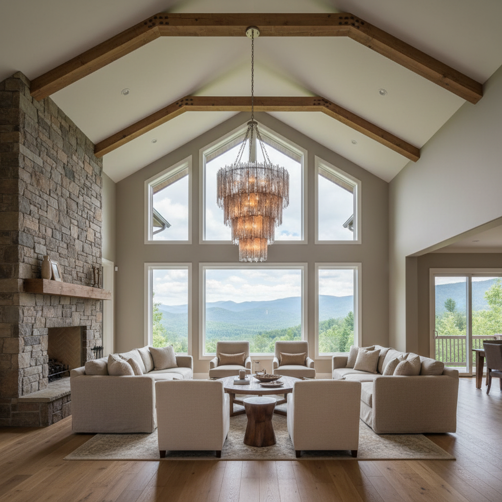 Luster Gaze Saint Roch 35 - Light Chandelier - American transitional great room with cathedral ceiling