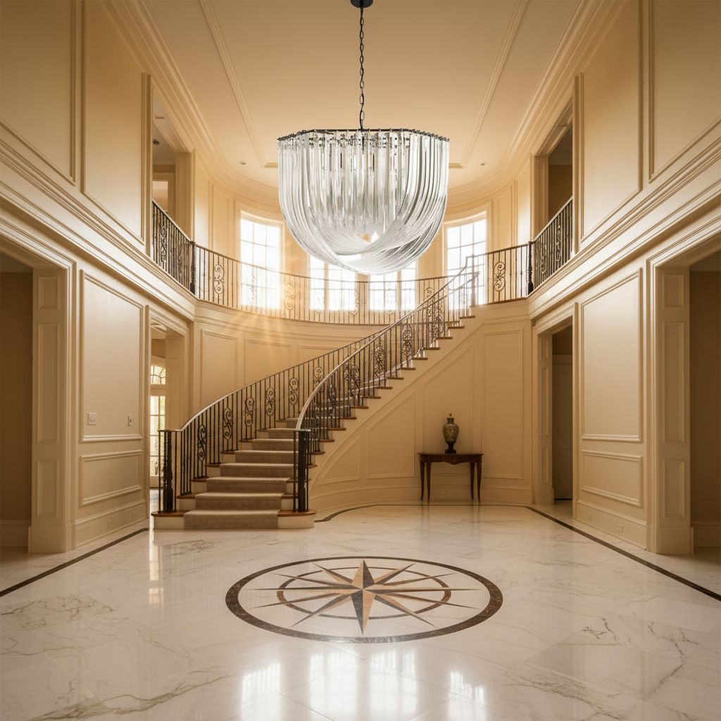 Luster Gaze AuraSphere Modern Acrylic Chandelier - grand American foyer with two-story ceiling